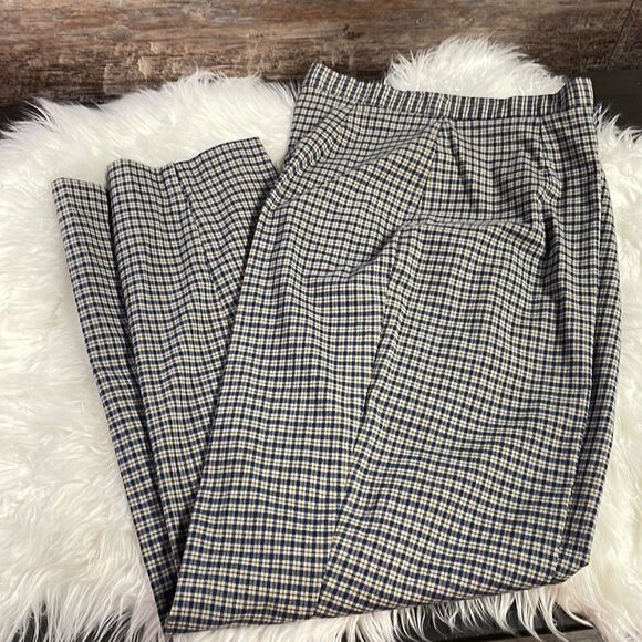 Fundamental Things Ladies Dress Pants sz 12, Tan & Blue small plaid pleated - Picture 1 of 8
